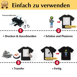 TransOurDream Real Inkjet Transfer Film (White Foil), Iron-On Film for Dark Textiles, T-Shirts, A4 x 10 Sheets, T-Shirt Paper for Dark Fabrics, Printable Transfer Paper (3-5.0-10)