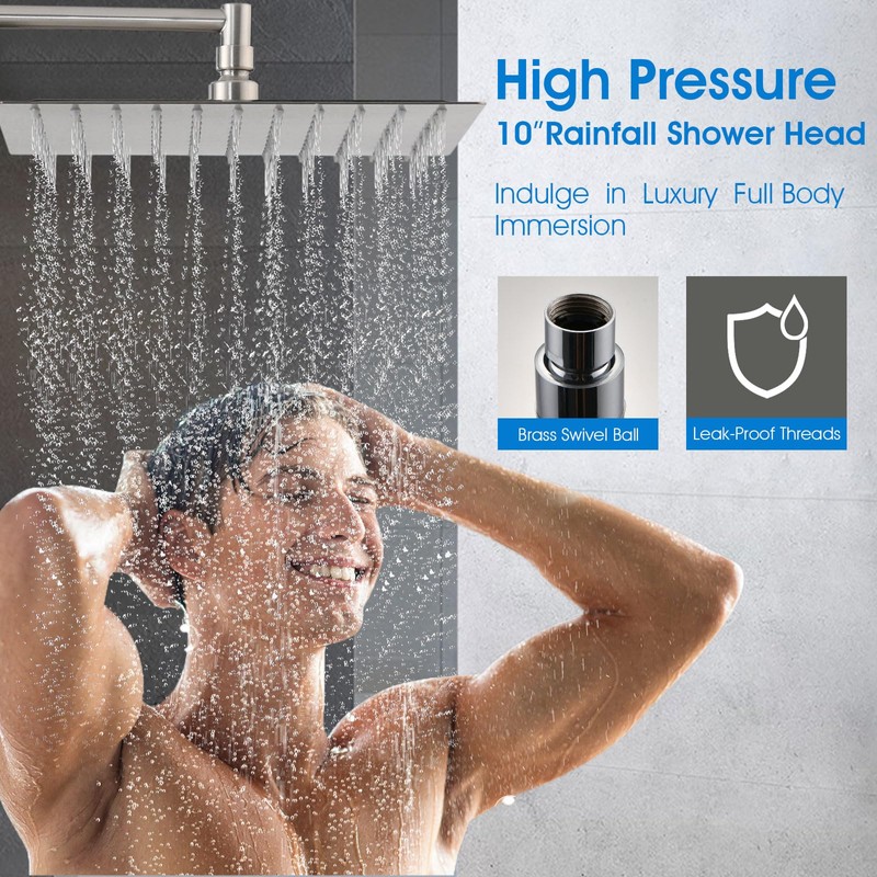PDPBath 10" Rainfall Shower Head with Handheld Spray, Dual Rain
