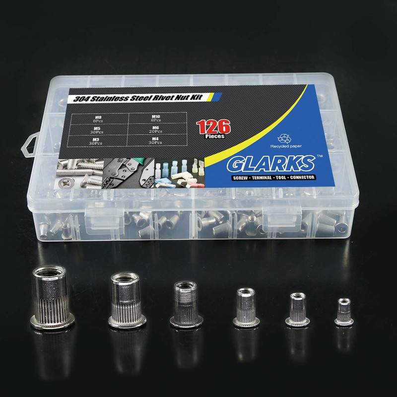 Glarks 126Pcs 304 Stainless Steel M3 M4 M5 M6 M8