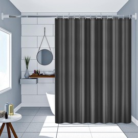 AMDXD Shower Curtain 180 x 200 cm Black Waterproof Polyester Waffle Bath Curtain Washable Quick Drying with 12 Shower Curtain Rings