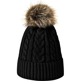 Cashmere Pashmina Group Hat-Hats-Beanies-Bucket Hat-Womens Hats-Beret-Fur-Fur Hat-Fur Hats-Faux Fur Hat (Black with Natural)