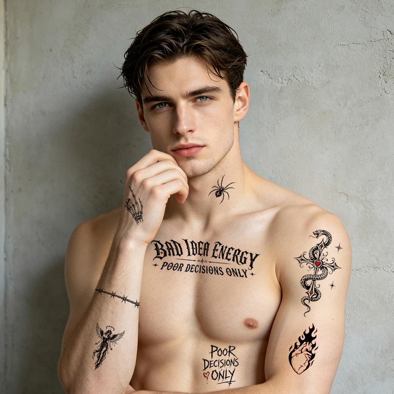 13 Sheet Y2K Temporary Tattoos Waterproof Black Temporary Tattoos for