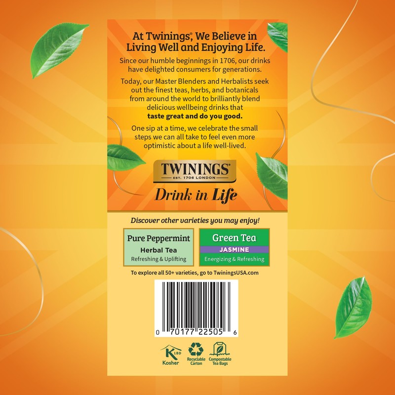 Twinings Lemon & Ginger Herbal Tea Individually Wrapped Bags, 50