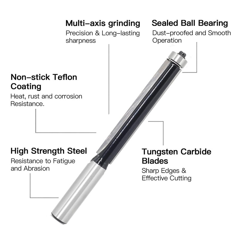 Flush Trim Router Bit 1/2 Shank, Extra Long Flush Cut