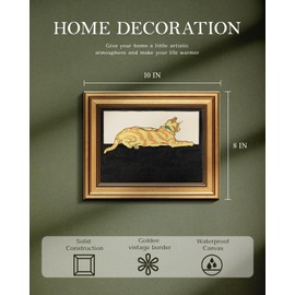 WHASAYART Gold Framed Vintage Wall Art for Living Room, Pets Painting Prints Shelf Decor for Kitchen, Aesthetic Bedroom Wall Art, Best Gifts for Friends or Family - Orange Cat 10L x 8W
