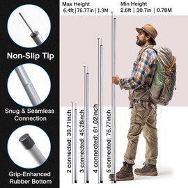 Neween Adjustable Tent Poles Steel Rods Telescoping Tarp Poles for Tent, Rain Fly, Awning, Hiking, Backpacking, Canopy Camping Replacement Set of 2 with Pegs & Reflective Ropes, Grey