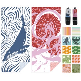 2 Pack Microfiber Beach Towel, Quick Dry Travel Towel Large Sand Free Towel for Beach, Camping, Swim Pool, Gym, Sports& Yoga 71"x32", Whale& Jellyfish