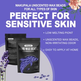 Makupala Hard Wax Beads for Sensitive Skin, 0.6lb Unscented Waxing Beads for Brazilian Women Men, Professional Wax Beans for Full Body, All Skin Types, Face, Bikini,Leg, No Strip Needed, Purple
