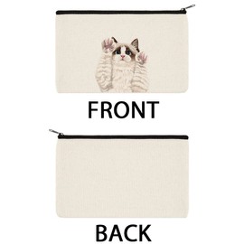 WIRESTER Canvas Zipper Makeup Bag, Cosmetic Pouch, Organizer Case for Women Girl, Multi-Purpose Travel Cosmetic Bag - Cute Chocolate Bicolor Ragdoll Cat Paws Up