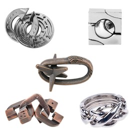 Joyeee Brain Teaser Puzzles, Metal Puzzle Set IQ Test Game, Educational Toys Physics Mind Puzzles Gift for Family Games Office Party Prizes Kids Teens Adults Challenge - Starter Level, 5Pcs Type B