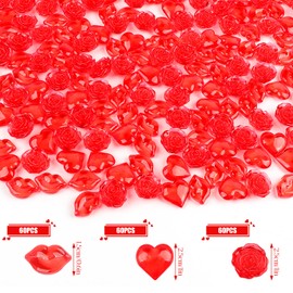 Fangoo 180PCS Red Acrylic Heart Ornaments Mini Acrylic Heart Rose Flower Lips Gems for Valentine Vase Filler Decor for Table Scatter Engagement Valentine's Day Wedding Anniversary Party（Red 12oz）