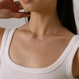 foyjoey White Gold Plated Tiny Mama Script Necklace Mother's Day Letter Necklace for Women Dainty Mom Pendant Necklace Minimalist Mothers Day Jewelry Gifts