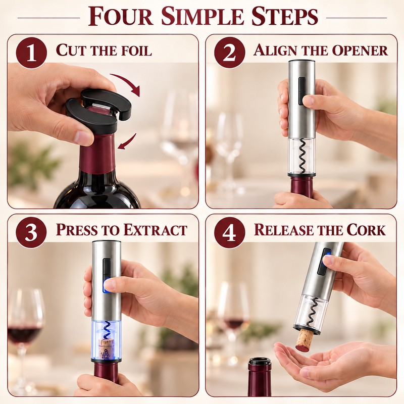 Rechargeable Electric Wine Opener with Foil Cutter USB C Charging