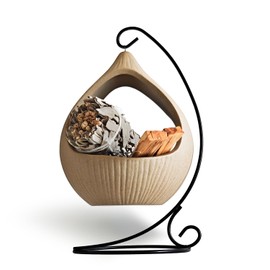 Belsea Palo Santo Holder, Modern Hanging Basket Palo Santo Burner, Handmade Ceramic Iron Frame Smudge Bowl for Sage, Incense Cones, Candles, Ash Catcher for Meditation, Yoga, Spa, Home Decor (Round)