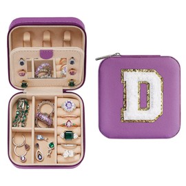 Parima Birthday Gifts for Women - Christmas Travel Jewelry Box, Valentines Day Gifts for Women Unique Gifts for Women Jewelry Case | Friends Daughter Granddaughter - Letter D, Purple