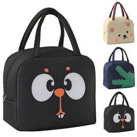 Colexy Insulated Lunch Packages Cartoon Animal Pattern Thermal Bag Mini Lunch Bag Kids Insulated Aluminium Film Bento Bag Cooler Shopping Bag for School Picnic Lunch Travel (Black)