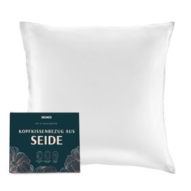 Dreamzie Silk Pillowcase 40 x 40 cm for Hair and Skin, Pillowcases Silk 19 Momme (White, 1 Piece)