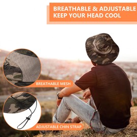 Obling Sun Hat, Fishing Hat UPF 50 Wide Brim Bucket Hat Safari Boonie Hat (A-Camo)