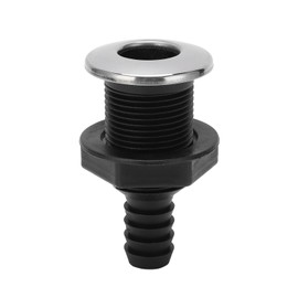 Boat 3/4in Through Hull Scupper Drain Straight Black with Stainless Steel 316 Cover for Yachts Ships