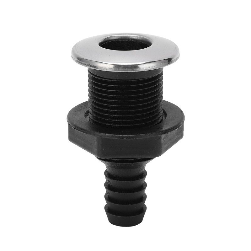 Boat 3/4in Through Hull Scupper Drain Straight Black with Stainless