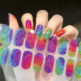 LIFOOST Nail Art Wraps UV Free Gel Nail Polish Stickers, Waterproof Long Lasting Nail Strips (Glitter Color Sequins)