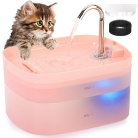 Cat Water Fountain, 84OZ/2.5L Cat Fountain, Super Silent Pet Water Fountain, Activated Carbon Filter, Translucent Pet Water Dispenser Suitable for Multiple Pets Family (Pink)