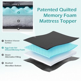 Hansleep Memory Foam Mattress Pad Topper Queen, Queen Foam Mattress Topper Viscose Derived from Bamboo, Queen Size Bed Mattress Pad Cover for Back Pain Relief, 60" x80", Charcoal Grey