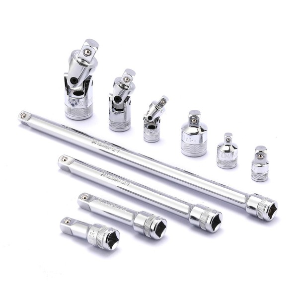 CASOMAN 10-Piece Socket Accessory Set, 1/4-inch, 3/8-inch,1/2-inch Drive, Includes Socket