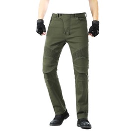 Men's Motorcycle Riding Pants Motocross Denim Jeans with CE Knee & Hip Removable Armor for Adventure Motorbike Riding Army Green