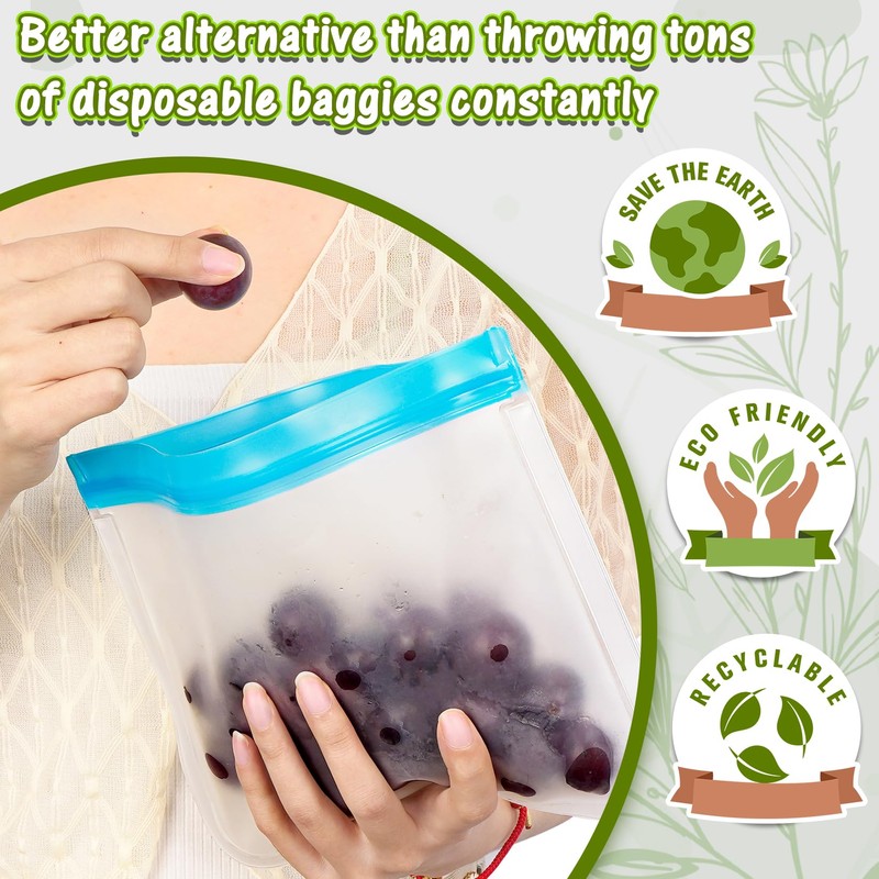 FUNFERY Reusable Sandwich Bags Silicone,9 Pack Quart Reusable Freezer Bags,BPA