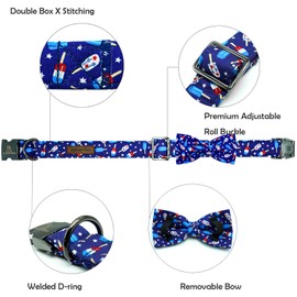 Lionheart glory American Flag Dog Collar 4 of July Independence Patriotic Dog Bow Collars Heavy Duty Adjustable Soft Collar with Bowtie for Large Dogs Pet Gift