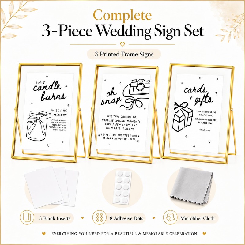 Calculs 3-Piece Wedding Sign Set, Gold 8x10 Floating Picture Frames