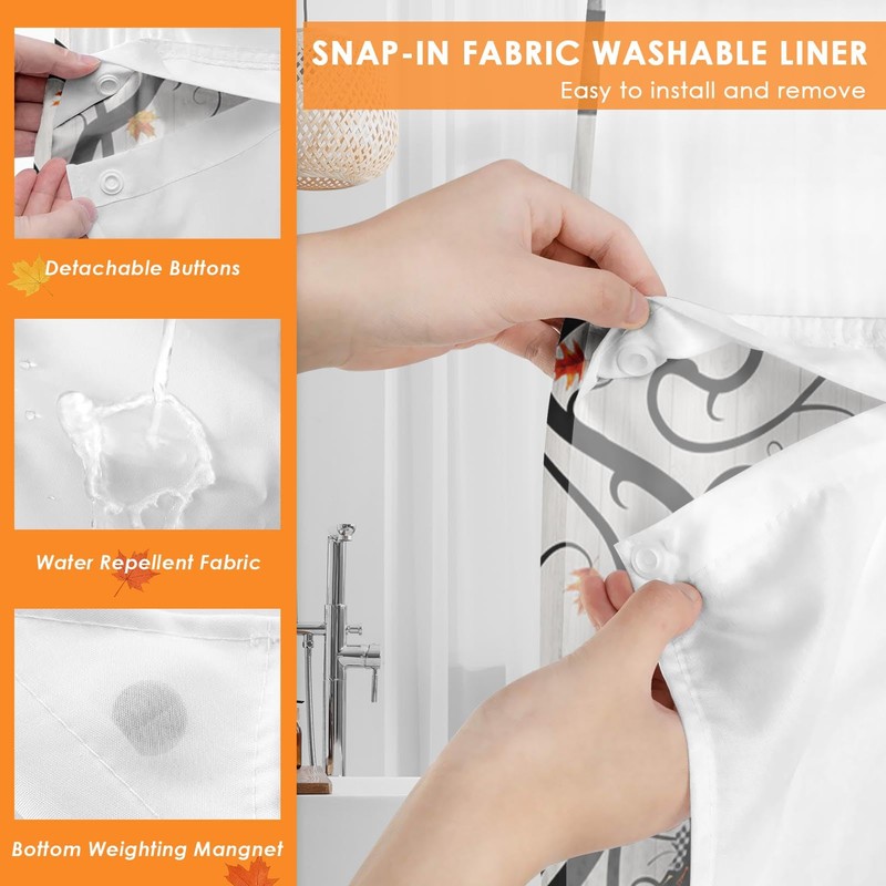 Culudea Fall No Hook Shower Curtain with Snap in Liner,