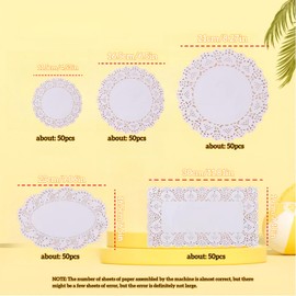 RJDJDLXM White Decorative Placemat Lace Paper,5 Sizes Lace Round Rectangle Oval Decorative Doilies for Tables Plates Cakes Desserts Crafts(About 250pcs)