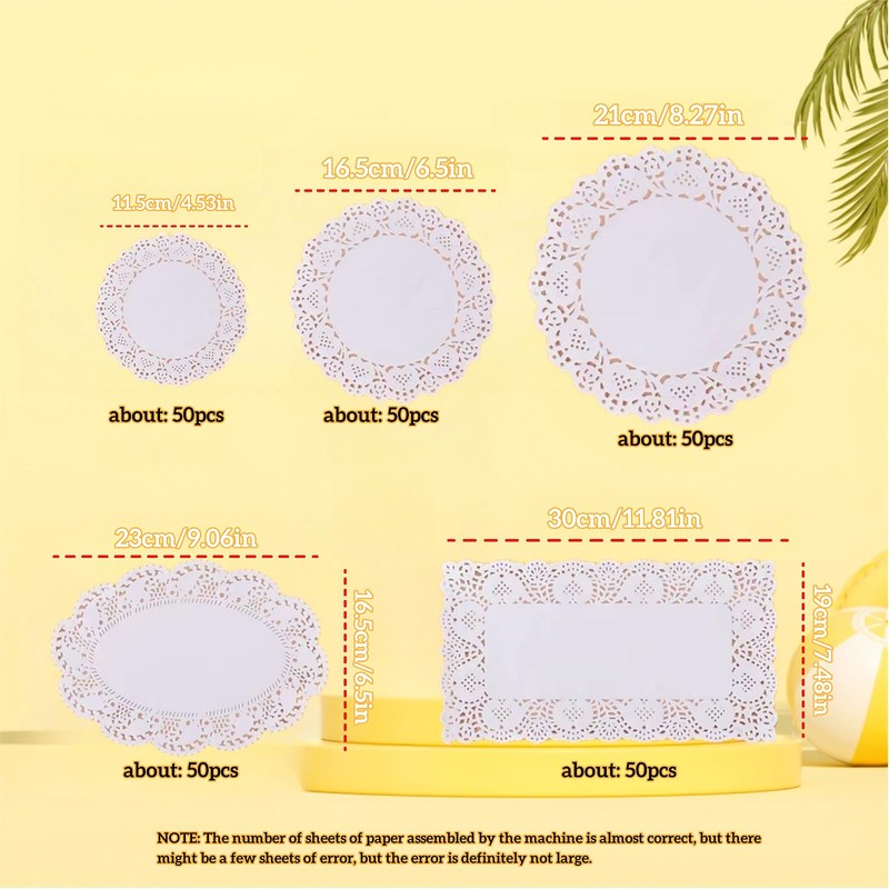 RJDJDLXM White Decorative Placemat Lace Paper,5 Sizes Lace Round Rectangle