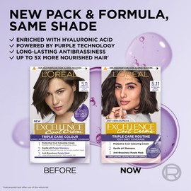 L'Oréal Paris Excellence Cool Crème Permanent Hair Dye, Radiant At-Home Hair Colour with up to 100% Grey Coverage, Pro-Keratin, Up to 8 Weeks of Colour, Colour: 5.11 Ultra Ash Light Brown