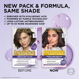 L'Oréal Paris Excellence Cool Crème Permanent Hair Dye, Radiant At-Home Hair Colour with up to 100% Grey Coverage, Pro-Keratin, Up to 8 Weeks of Colour, Colour: 5.11 Ultra Ash Light Brown