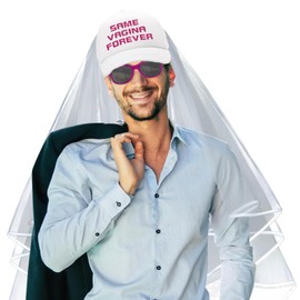 YDUNARISE Jga Men's Accessories, Stag Night Funny Hat, Pink Glasses and Veil, Jga Costume Men, JGA Party Accessories, Men's Wedding Decoration (White)