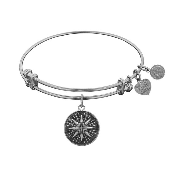 Jewelry Affairs White Finish Brass Compass Adjustable Bangle Bracelet, 7.25"