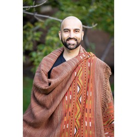 Om Shanti Crafts Meditation Wool Shawl or Blanket, Wool Wrap, Oversize Wool Scarf, Indian Blanket. Unisex (Dark Brown)