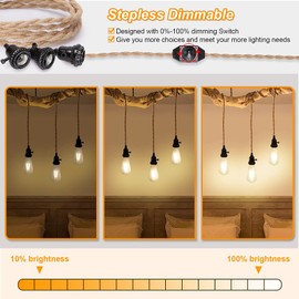 Pendant Light Cord Kit with Dimmer Switch, 28.5ft Dimmable Plug in Hanging Light with Triple E26 Base Light Socket, Vintage Twisted Hemp Rope Farmhouse Hanging Light Fixture for Bedroom Living Room
