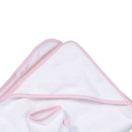 Kapuzen-Badetuch + Waschhandschuh rosa/weiss-Vichy Karo