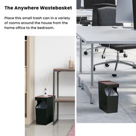 Home Zone Living 2-Pack 2-Gallon Small Trash Can, Slim Rectangular Wastebasket with Wood Grain Cover, Virtuoso Collection