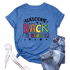 Back to School Teacher Shirt Women First Day of School T-Shirts Funny Teachers Gift Blouse Tops Blue