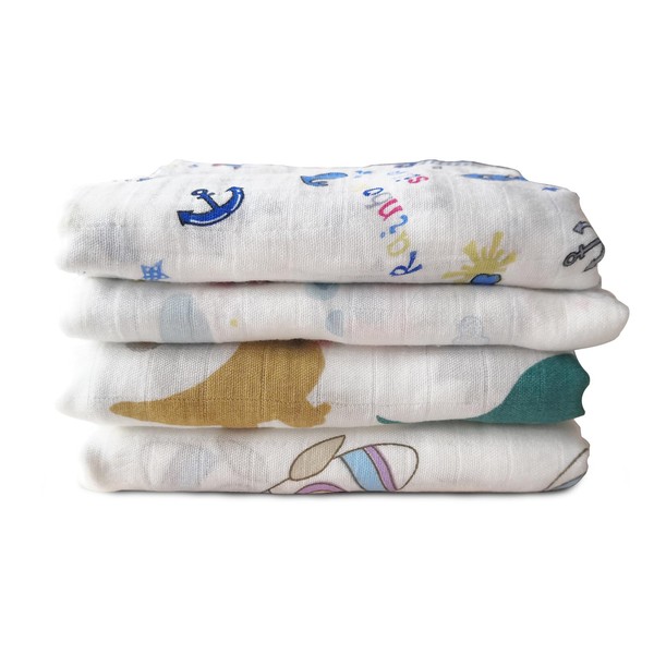 HSIULMY Muslin Swaddle Blankets, Newborn Receiving Blanket, 4 Pack Breathable