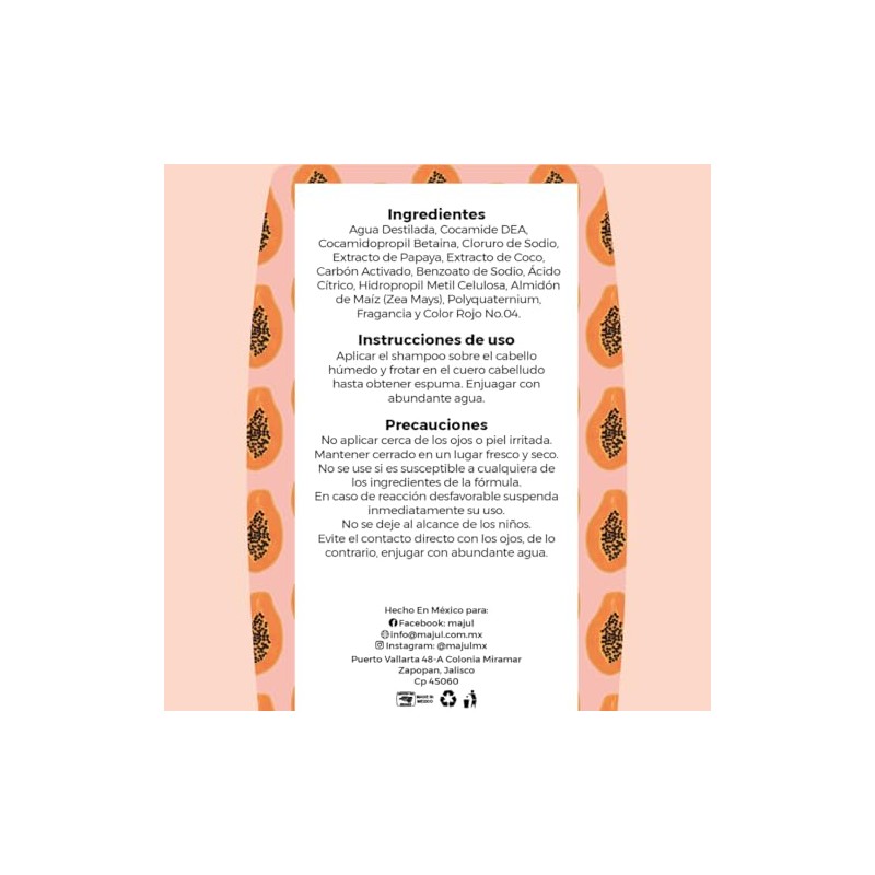 shampoo y acondicionador de papaya, coco y carbón activado, unisex,
