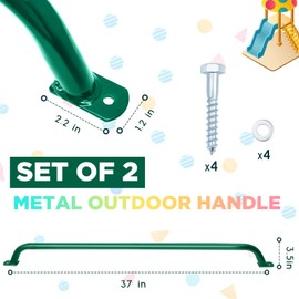 Lounsweer 2 Pieces Playground Accessories Metal Green Safety Handles Playhouse Ladder Handle Long Green Grab Handle Bars for Treehouse, Jungle Gym, Rock Climbing Wall, Playground (37Inch)
