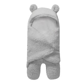 Infant Blanket Sleeping Wrap Ultra Soft Cute Bear Shape Plush Swaddle Blanket for Winter Autumn Light Gray Free Size