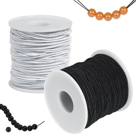 1 mm Stretch Cord for Bracelets, 2 Rolls Elastic Cord for Bracelets, 100 Meters White & Black Bracelet String for Jewelry Making, Elastic Cord Stretchy String for Necklace, Beading, Crafts, Sewing