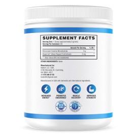 NutraScience Creatine Monohydrate Powder with BioPerine, Supports Lean Muscle Growth and Recovery, 60 Servings, 5000mg Per Serving, Unflavored, GMP sertified, Vegan Friendly, Non GMO